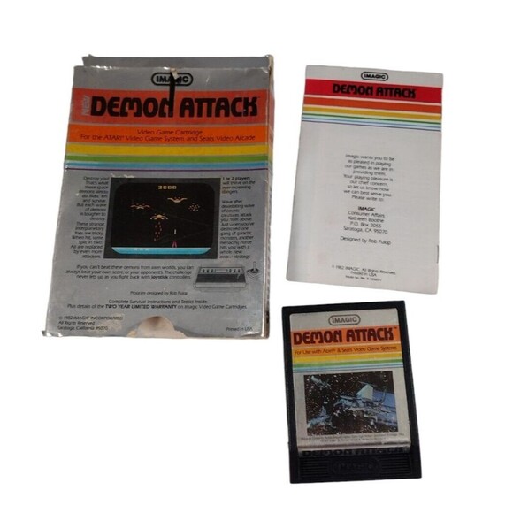 1982 Atari 2600 Demon Attack Video Game Cartridge Box & Manual Vintage - Picture 2 of 2